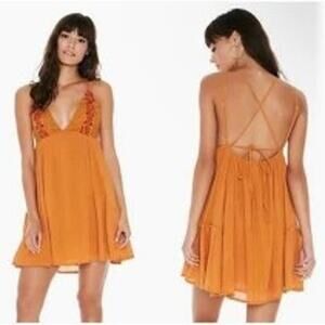 L*Space NWT Eliana Beach Swim Coverup Embroidered‎ Mini Dress Ochre Yellow Small
